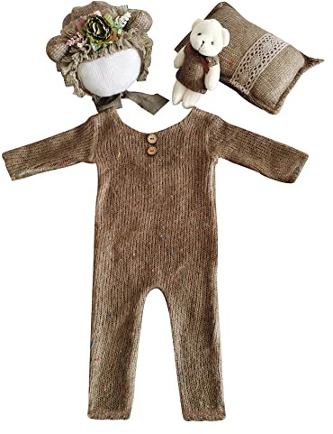 Uposao 4pcs Baby Photography Props Newborn Boys Girls Photo Costumes Knitted Infant Romper Hat Doll Photography Set For Boys And Girls