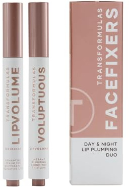 Transformulas Facefixers Duo Instant Lip Plumping Serum Day and Night | Day and Night Lip Enhancer Duo Set. Hydrating Sculpting and Smoothing Clinically Proven Serums for Fuller Plumper Lips.
