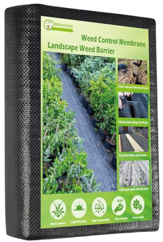 wohohoho 6.6ft x 16ft Weed Control Membrane, 2m x 5m Garden Weed Membrane Heavy Duty Landscape Weed Control Fabric, 3.2oz Weed Suppressant Membrane for Patios, Garden, Flower beds, Pond