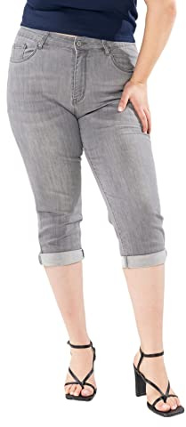 Nina Carter P200 Jean Capri Femme Grande Taille Stretch Taille Haute Jean 3/4 Style Décontracté Usé Pantacourt d'Été Élastique