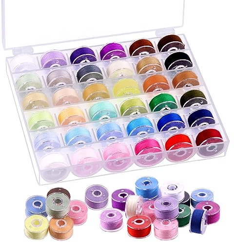 Swpeet 36 bobine di poliestere pre-avvolte in 36 colori set da cucito con scatola di bobina, bobine di filo da cucire, bobine pre-lavate, compatibili con macchina da ricamo Brother/Babylock/Janome