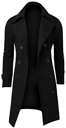 liaddkv Invierno hombres delgado elegante gabardina abrigo doble botonadura larga chaqueta abrigos hombres chaqueta tradicional, Negro , 3XL