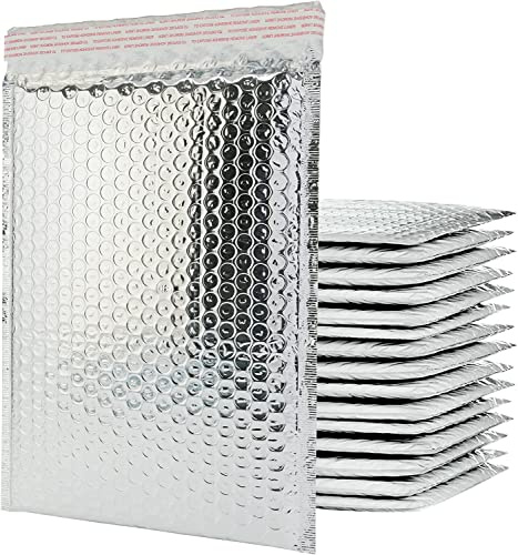 Bubble Mailer 50 Pack, Metallic Foil Bubble Mailers, Waterproof Self Seal Adhesive Shipping Bags, Cushioning Padded Envelopes for Shipping, Mailing, Packaging, Bulk Product (190x230mm, Silver)