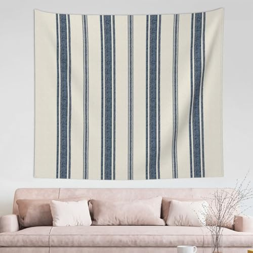GRatka Wandteppich, Blauer und weißer französischer Jacquard-Streifen-Wandteppich, langlebige Wanddekoration, Wandteppich für Wohnzimmer, Schlafzimmer, 152 x 130 cm