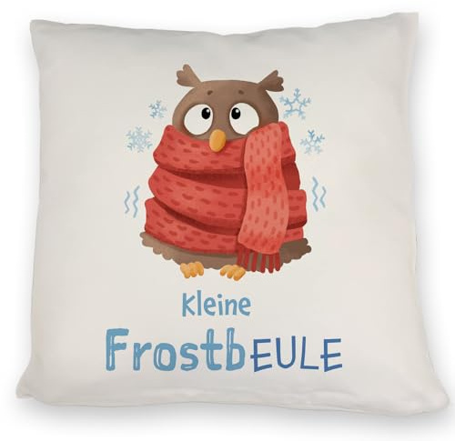 speecheese Kleine Frostbeule Kissen mit Spruch niedlicher Eule EIN bequemes DekoKissen für die Couch lustiges Eule Motiv Frostbeulen frieren Frauen Geburtstag Kissen bezug Bedruckt Cartoon