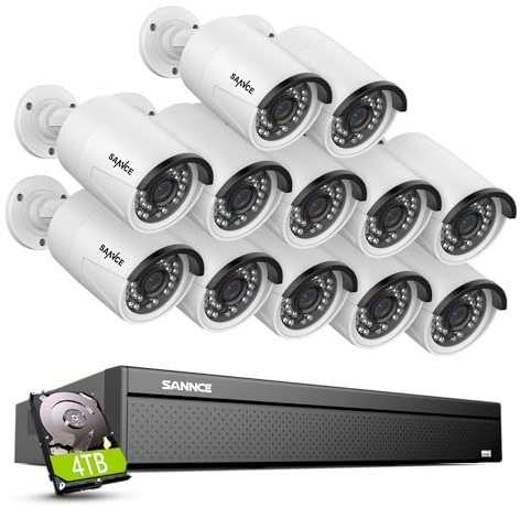 SANNCE 4K POE CCTV Security Camera System, 16 Channel Network Video Recorder 8MP NVR, 12x 3MP Outdoor Camera with Audio Recording, Motion Detection, 4TB HDD