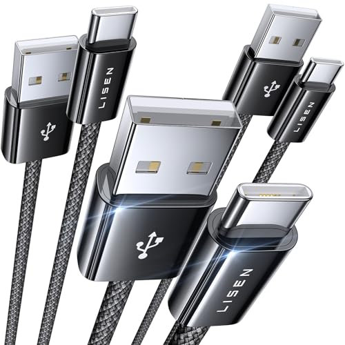 LISEN 3 Stück 2M USB C Kabel, 3.2A Ladekabel Samsung Schnellladekabel Nylon für Samsung Galaxy S24 S23 S10 S9 S8 Plus, Note 10/9/8, A3 A5 A7, LG V30/V20/G5/G6, Huawei P30