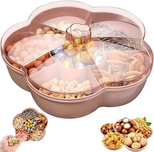 Luntfeiy Blumen Form Snack Tablett mit Deckel, Nuss Bonbon Aufbewahrungs Box für Lebensmittel, Obst Box Trocken Obst BehäLter, Rosa