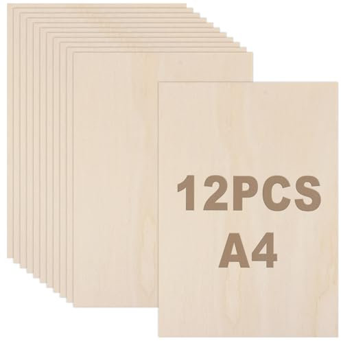 JMIATRY Lot de 12 Contreplaqué 3mm, Planche Bois 300x210mm, Panneau de Contreplaqué pour Pyrogravure Bricolage Artisanate en Bois Modèles et Peintures