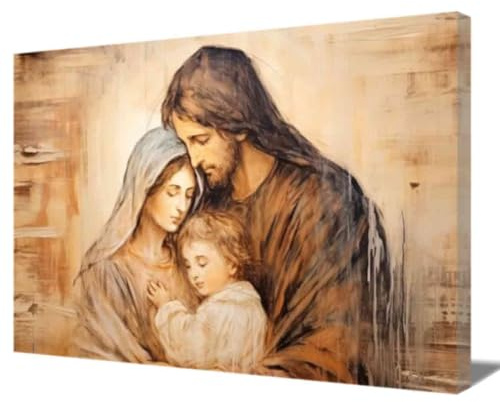 ZQQART Jungfrau Maria und Jesus Leinwanddrucke Joseph Bild Heilige Familie Gemälde Madonna und Joseph Bild Katholische christliche Kirche Religiöses spirituelles Dekor (Heilige Familie-A,30x45cm)