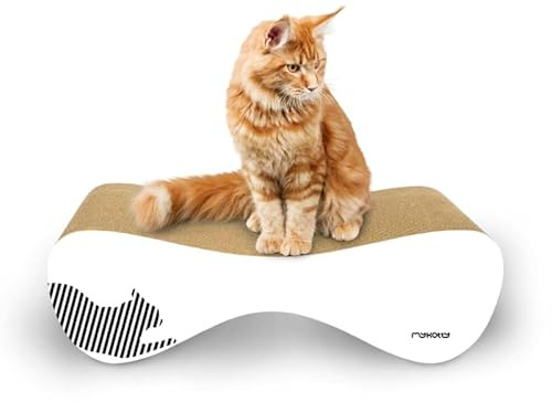 myKotty VIGO XL Wellpappe Kratzbrett für alle Katzen zum Spielen, Schlafen, Kratzen – sicher & ungiftig, Katzenkratzliege Solide, Langlebig, Ideal für Grosse Katzen - 81 cm x 32,5 x 23,7 cm (Weiß)