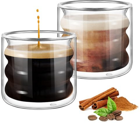 ecooe 120ml Taza de Café de Cristal Vasos de Espresso de Doble Pared Juego de 2, Tazas de Té para Café, Leche, Té, Regalos San Valentín Boda Cumpleaños para Mujer Parejas y Padres