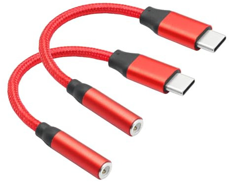 USB C to 3.5mm Headphone Jack Adapter Cable 2inch, USB Type C Male to 1/8'' 3.5mm Female Aux Audio Dongle Cable Cord, for USB Type C Port Cell Phone Not Have a 3.5mm Audio Output Device(Red)