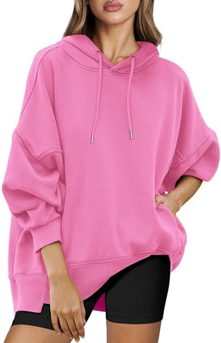 Timuspo Sweat à capuche basique surdimensionné pour femme - Couleur unie - Manches longues - Décontracté - Moderne - Automne, Rose, L