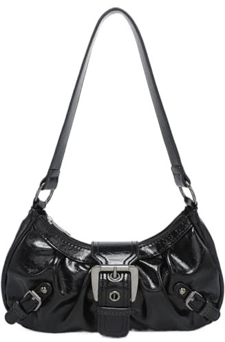 GETERUUV Y2k Umhängetasche für Damen, Punk-Stil, Hobo-Handtasche, trendige Umhängetasche, PU-Leder, Clutch, Y2K, Tasche für Herbst, A02-Schwarz