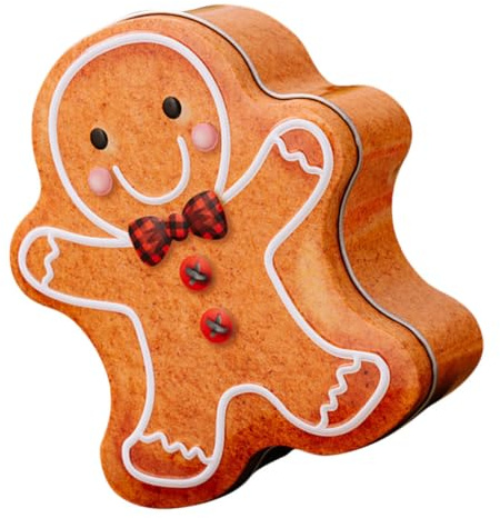 GRIRIW Caja Metálica Decorativa Para Dulces y Galletas Con Diseño Navideño De Muñeco De Jengibre Caja De Almacenamiento Versátil Para Fiestas y Celebraciones Modelo Rojo y Negro