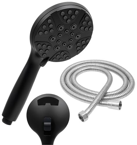 Soffione Doccia Anticalcare, Antigoccia con 8 Modalità di Getto in Acciaio Inox (Nero)