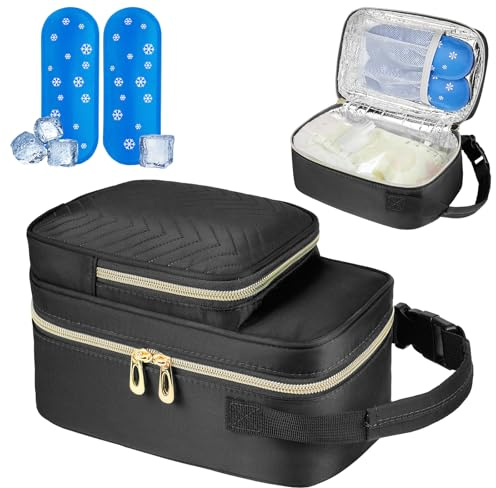 ZIOZERTT Breastmilk Cooler Travel bag with Ice Pack,Portable Breastmilk Cooler Bag with Buckle Handle,Insulated Breastmilk Storage Bag Cooler,Black