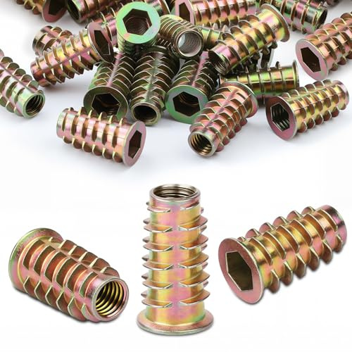 Gewindeeinsätze M5 (5 mm) x 13 mm, Gewindeeinsätze für Holz, M5-Gewindeeinsatz, hochwertige Zinklegierung, Sechskantantriebskopf, Gewindeeinsatz für Holzmöbel, Tischler, Heimwerker und viele Projekte,