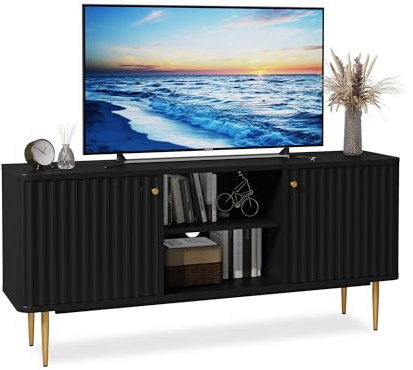 MROJISC TV-Schrank-Fernsehschrank Holz Fernsehtisch mit 2 Türen Lowboard für Fernseher TV-Regal für Wohnzimmer, Esszimmer, Schlafzimmer, Moderne Stil