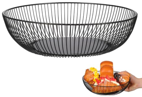 Cabilock Black Fruit Bowl, Metal Wire Fruit Basket for Kitchen Countertop, Modern Iron Vegetable Storage Basket, Bread Snack Bowl for Dining Table, Pantry and Home Decor