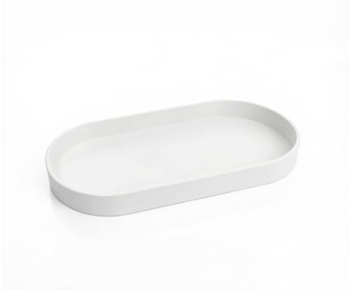 VCREATC Weißes kleines Tablett (30 cm), ovales Tablett für Küchentheke, Badewanne, Badezimmer, Waschtischartikel, Arbeitsplatten-Organizer, Kaffee-Zubehör, Bar, Serviergewürze, Salz und Pfeffer, Seife