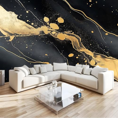 Papel Pintado Textura de mármol con salpicadura metálica Fotomurales tejido no tejido Decoración de Pared decorativos Murales moderna de Diseno 300 x 210 cm De Pared Sala Oro