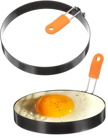 QUARKZMAN 2 Piezas Anillos Para Huevos 6 Acero Inoxidable Antiadherente | Anillo Para Cocinar Tortitas Con Mango De Silicona, Para Plancha Freír Huevos Sándwiches Tortillas Desayuno