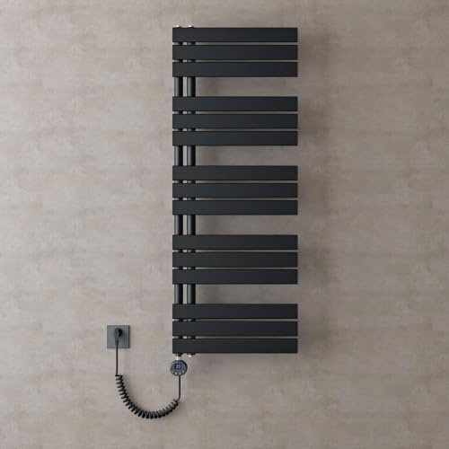 doporro Scaldasalviette Elettrico 131x50 cm 1000 W con Termostato e Timer | Colore Nero, Acciaio al Carbonio, Temperatura Regolabile, Montaggio a Parete, Funzione Portasciugamani, Componenti Regolabili