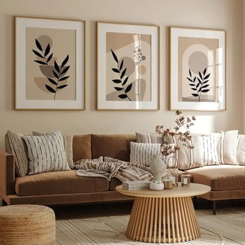 Ueiwffzo Wandbilder Abstrakt 3er Poster Set, Beige Modern Bilder Wohnzimmer Kunstdrucke Wandbild Wandposter Bilder Set Leinwand Schlafzimmer Decor, Ohne Rahmen (50x70cm)