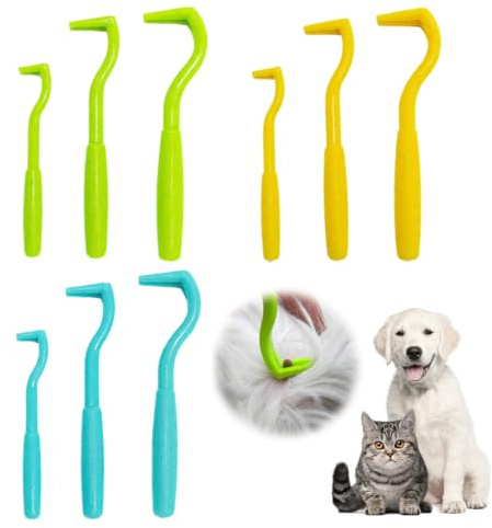 HABNI 9 Pièces Pince À Tiques Accessoire Antiparasitaire Crochet À Tiques Pour Chiens Chats Et Autres Animaux(Vert,Jaune,Bleu)