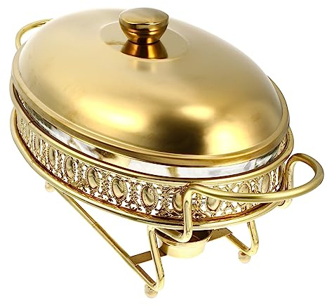 Didiseaon Buffet Warmer 1.5l Round Chafer Set with Steel Lid and Alcohol Heating Stove for Catering Events, Weddings, and Banquets