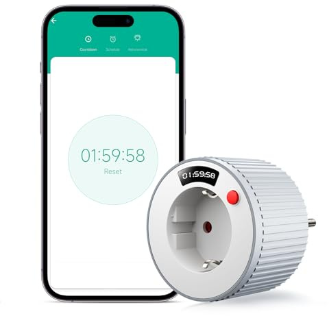 BSEED Smart Zeitschaltuhr Steckdose, Digitaler Countdown Timer Steckdose, Funktioniert mit Tuya/Smart Life APP, Countdown-Funktion, Zeitplan, Fernzugriff, 16A/3680W - 1 Stück
