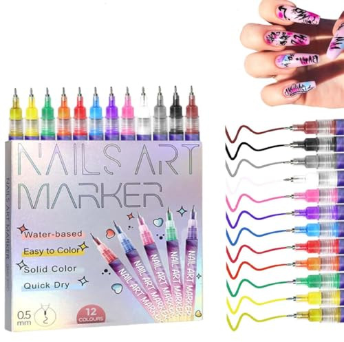 12PCS Nail Doodle Pen for DIY Nail Art, 12 Colors Nail Art Pens Set, 3D Nail Polish Pens Quick Drying Acrylic Paint Nail Art Markers Drawing Painting Pen for DIY Nail Design Manicure Tools