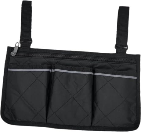 GARVALON Rollstuhltasche mit Reflektierendem Streifen Verstellbare Seitentasche für Rollstuhl und Elektrorollstuhl Praktische Armlehnentasche Passend für Erwachsene und Senioren