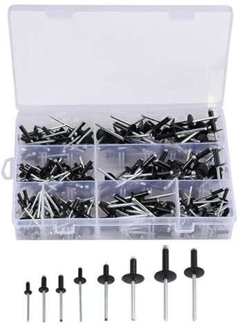 Helilyco 200 rivetti assortiti neri in lega di alluminio, 8-18 mm, con flangia standard e grande, rivetti POP ciechi per costruzione, automotive, macchinari