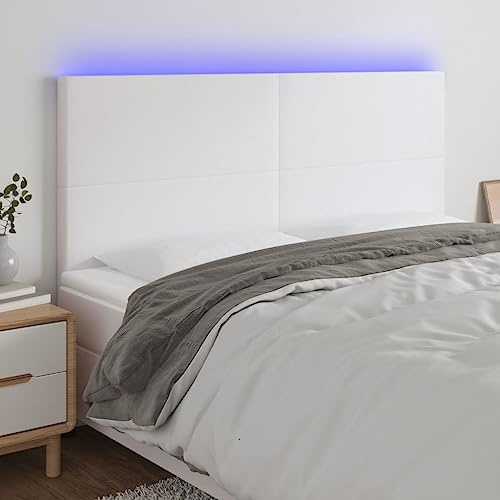 Frdhee Wandkissen Bett, LED Kopfteil Weiß 200x5x118/128 cm Kunstleder Samt Rückenkissen für Betthaupt Bettzubehör Schlafzimmer, Schlafzimmer Kopfteil