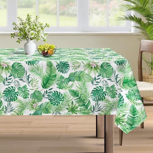 hometrixx Tovaglia Rettangolare Estiva Foglie Tropicale Verde 152x264cm | Tovaglie Antimacchia, Impermeabile Poliestere, Facile da Pulire, Lavabile in Lavatrice Copritavolo, per Cucina Sala da Pranzo
