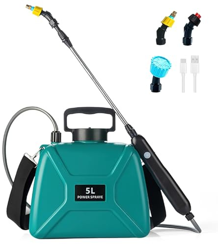 Pompa Irroratrice a Batteria da 5L, Pompa Irroratrice con 3 Ugelli, Bacchetta Retrattile, 7.4V Atomizzatore Potente, per Giardino Cortile Prato (A)
