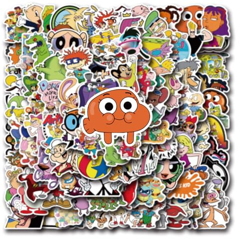 Classic 80-90s Cartoon Stickers, 100PCS Fun and Cute Stickers, Various Nostalgic Anime Vinyl Waterproof Stickers for Laptop Skateboard DIY Scrapbook Luggage