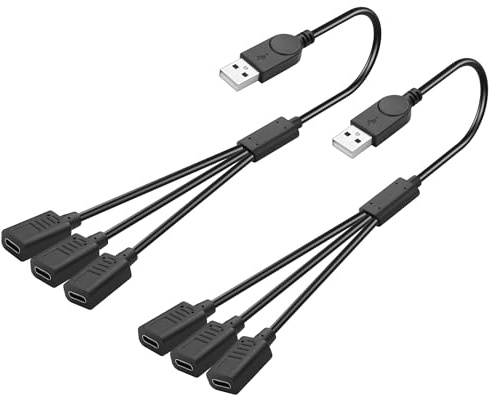 GINTOOYUN 2 PCS cavo splitter USB-C da USB-A maschio a 3 USB-C femmina cavo di ricarica per laptop, tablet, telefoni cellulari, lettori di schede, ecc. (12,99 pollici) (USB-A)