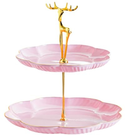Pitycbo Alzata per Dolci Supporto Torta Vassoio Dessert Piatto Due Piani con Design Minimalista Facile da Assemblare Adatta per Riunioni Familiari ESP, Rosa