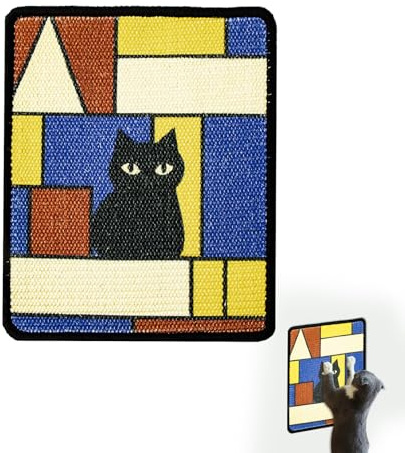 Kratzteppich Katze, Natürlichem Sisal Horizontale Katzenmotiv Kratzfeste 38 x 30 cm mit Klebeband Katzen, Kratzmatte Katze Wand für Sofakratzmatte Boden und Wand, Möbelschutz