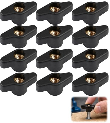 Ecrou Papillon M8, 12 Pièces, Noir, M8 x 36mm | Boutons de Serrage Moleté, Ecrou Droit, Laiton, Plastique, Tête Droite, Pour Machines Mobilier