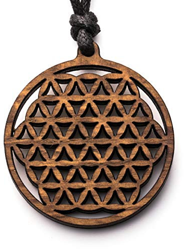 treeforce Blume des Lebens Gross Holzkette, Halskette, Schlüsselanhänger oder Auto- Anhänger 3 in 1 DIY Schmuck, Handmade, nachhaltig und vegan aus Holz