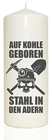 WB wohn trends Spruchkerze, Ruhrgebiet Auf Kohle geboren, grau, 20cm, 765g d8cm, Kerze mit Spruch, Brenndauer ca 70 Std