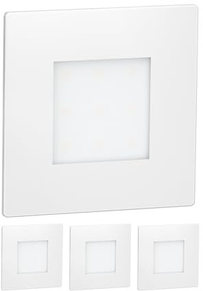 ledscom.de 4 pièces Lumière d'escalier LED/lampe murale encastrée FEX pour l'intérieur et l'extérieur, carrée, 85 x 85mm, blanc chaud