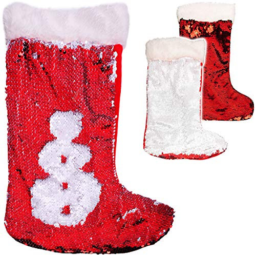 alles-meine.de GmbH 2 Stück XL - Weihnachtssocken & Filzstrümpfe - 46 cm - Pailletten Farbwechsel - rot weiß - Glitzer - Weihnachtsmann - zum Aufhängen - Nikolausstiefel - Niko..