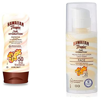 Hawaiian Tropic Silk Hydration Protective Sun Lotion Sonnencreme LSF 50, 180 ml, 1 St + Silk Hydration Sun Lotion Air Soft Face Sonnencreme LSF 30, 50 ml, 1 St