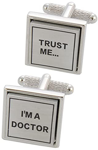COLLAR AND CUFFS LONDON Gemelli Camicia Uomo Medico - con Scatola - Trust Me I'm A Doctor - Ottone - Consulente Ospedale - Argento Colorato - Un Paio